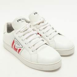 Pre Owned Prada White Leather Lace Up Sneakers Size 39