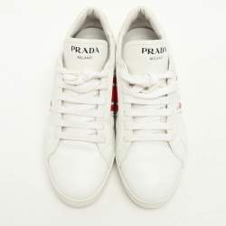 Pre Owned Prada White Leather Lace Up Sneakers Size 39