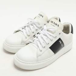 Pre Owned Prada White/Black Leather Low Top Sneakers Size 38.5