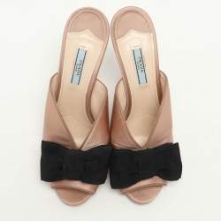 Prada Beige/Black Satin Bow Slide Sandals Size 39