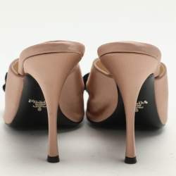 Prada Beige/Black Satin Bow Slide Sandals Size 39