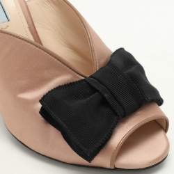 Prada Beige/Black Satin Bow Slide Sandals Size 39