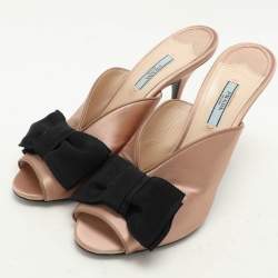 Prada Beige/Black Satin Bow Slide Sandals Size 39