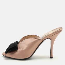 Prada Beige/Black Satin Bow Slide Sandals Size 39