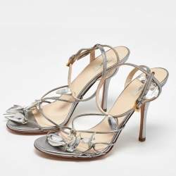 Prada Silver Leather Leaf Strappy Sandals Size 38.5