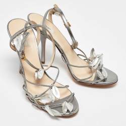 Prada Silver Leather Leaf Strappy Sandals Size 38.5