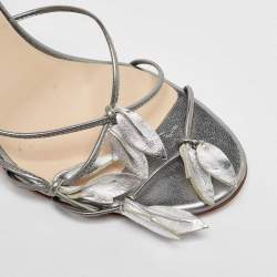 Prada Silver Leather Leaf Strappy Sandals Size 38.5