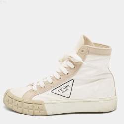 Prada Cream/White Canvas Gabardine High Top Sneakers Size 37.5
