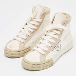 Prada Cream/White Canvas Gabardine High Top Sneakers Size 37.5