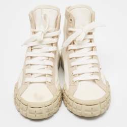 Prada Cream/White Canvas Gabardine High Top Sneakers Size 37.5