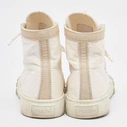 Prada Cream/White Canvas Gabardine High Top Sneakers Size 37.5