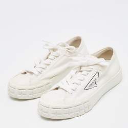 Prada White Canvas Double Wheel Platform Sneakers Size 40