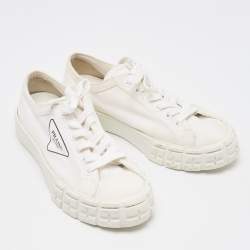 Prada White Canvas Double Wheel Platform Sneakers Size 40