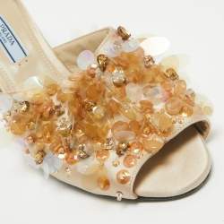 Prada Gold Satin Embellished Slide Sandals Size 38