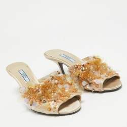 Prada Gold Satin Embellished Slide Sandals Size 38