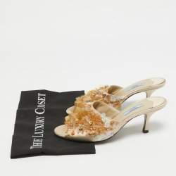 Prada Gold Satin Embellished Slide Sandals Size 38