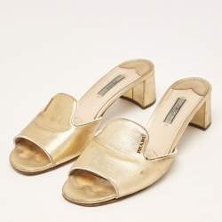 Prada Gold Saffiano Leather Slide Sandals Size 40.5