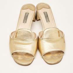 Prada Gold Saffiano Leather Slide Sandals Size 40.5