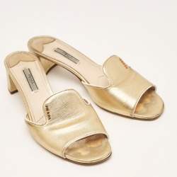 Prada Gold Saffiano Leather Slide Sandals Size 40.5