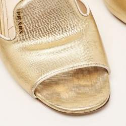 Prada Gold Saffiano Leather Slide Sandals Size 40.5