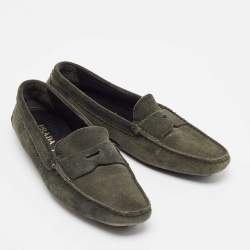 Prada Dark Green Suede Penny Loafers Size 38.5