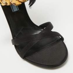 Prada Black Satin and Feather Ankle Strap Sandals Size 38.5