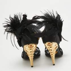 Prada Black Satin and Feather Ankle Strap Sandals Size 38.5