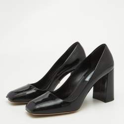 Prada Black Patent Leather Block Heel Pumps Size 38