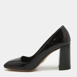 Prada Black Patent Leather Block Heel Pumps Size 38