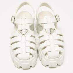 Prada White Rubber Monolith Ankle Strap Sandals Size 37