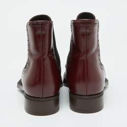 Pre Owned Prada Burgundy Leather Brogue Ankle Length Chelsea Boots Size 38.5