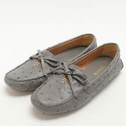 مملوكة مسبقًا Prada Grey Ostrich Leather Bow Loafers Size 37