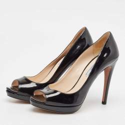 Prada Black Patent Leather Peep Toe Pumps Size 38.5