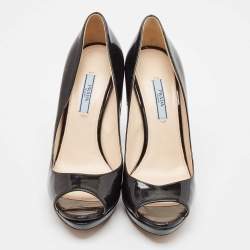 Prada Black Patent Leather Peep Toe Pumps Size 38.5