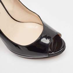 Prada Black Patent Leather Peep Toe Pumps Size 38.5