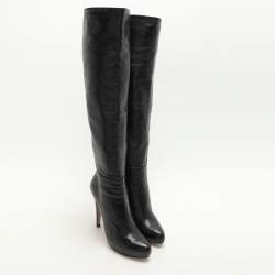 Prada Black Leather Knee Length Boots Size 37