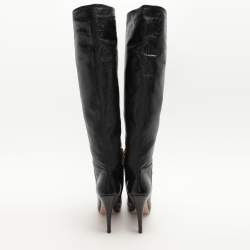 Prada Black Leather Knee Length Boots Size 37