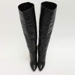 Prada Black Leather Knee Length Boots Size 37