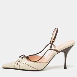 Prada Brown/Beige Leather Slingback Pumps Size 38.5