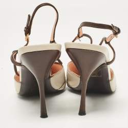 Prada Brown/Beige Leather Slingback Pumps Size 38.5