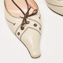 Prada Brown/Beige Leather Slingback Pumps Size 38.5