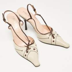 Prada Brown/Beige Leather Slingback Pumps Size 38.5