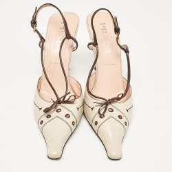 Prada Brown/Beige Leather Slingback Pumps Size 38.5