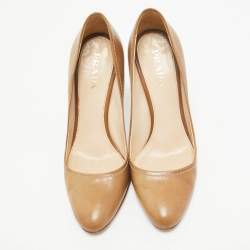 Prada Brown Leather Round Toe Pumps Size 37