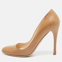 Prada Brown Leather Round Toe Pumps Size 37