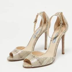 Pre Owned Prada Beige/Brown Karung Leather Ankle Strap Sandals Size 36.5