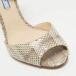 Pre Owned Prada Beige/Brown Karung Leather Ankle Strap Sandals Size 36.5