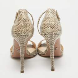 Pre Owned Prada Beige/Brown Karung Leather Ankle Strap Sandals Size 36.5