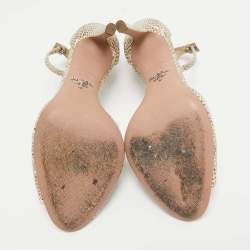 Pre Owned Prada Beige/Brown Karung Leather Ankle Strap Sandals Size 36.5