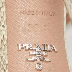 Pre Owned Prada Beige/Brown Karung Leather Ankle Strap Sandals Size 36.5